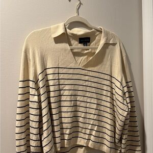 Premise Cream and Black Striped V-Neck Sweater